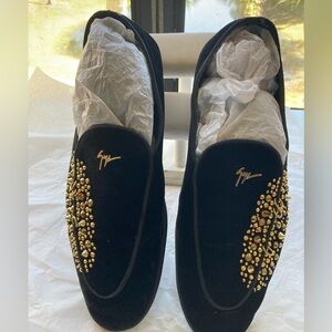 Giuseppe Zanotti Alvaro Black Velvet Gold Studded Loafers | Men’s EU 43